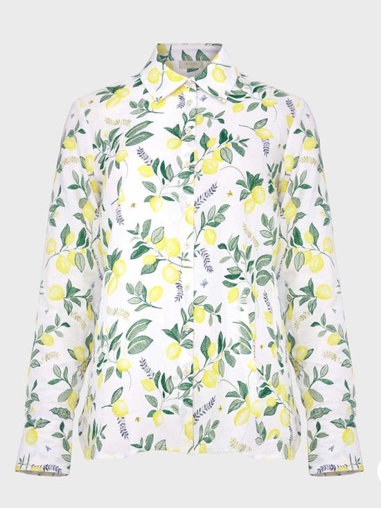 Hobbs London Tops - Hobbs London Livia Lemon Print Linen Button Down